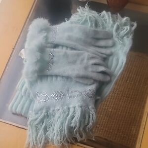 bebe New Mist Scarf and Gloves Set with Rhinestones